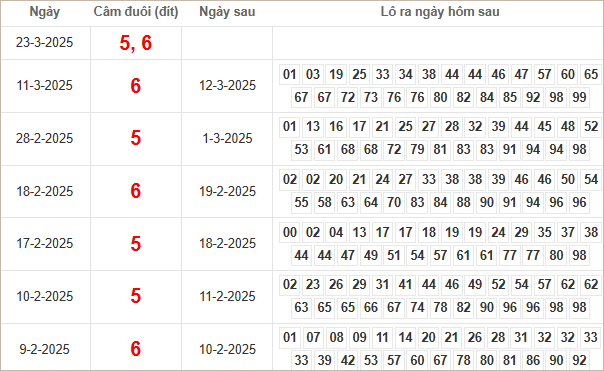 Bảng kết quả câm đuôi 5, 6 hôm sau ra con gì?